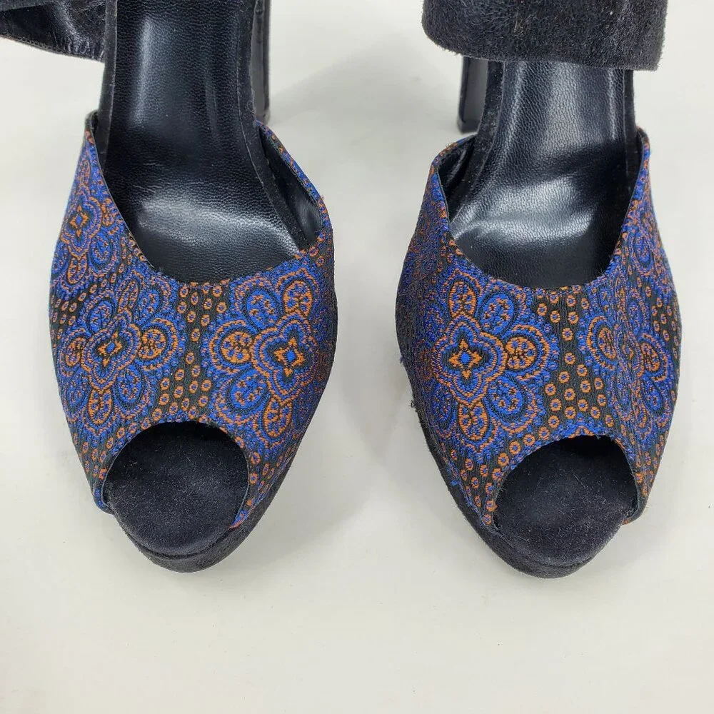 Emporio Armani Platform Suede Heels‎ 40 Black Blue Orange Whimsigoth Fairy Artsy